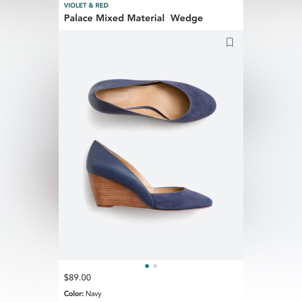 Navy blue suede and leather wedge